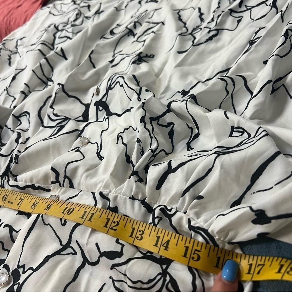 Poetic Bloom White Black Floral Shirt Button Down Dress - Picture 11 of 13